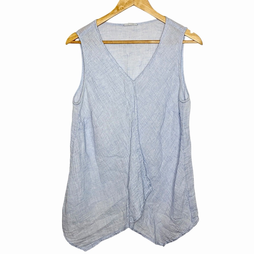 J Jill Pure Linen Gauze Sleeveless Top Blue Womens Size M Coastal Beachy Flowy
